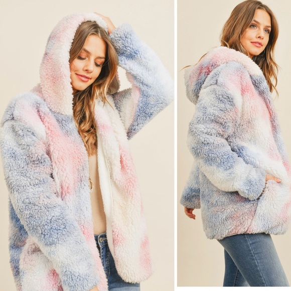 Tie dye plush soft teddy hooded jacket - Picture 10 of 10